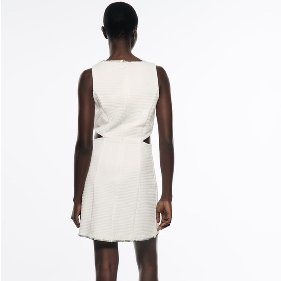 Zara Oyster White Textured Cut Out Dress - Picture 15 of 17